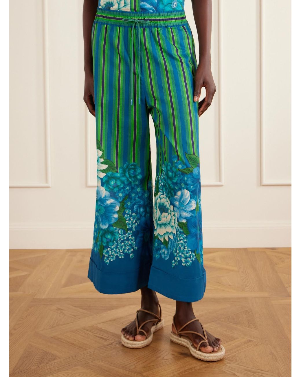 ALÉMAIS Blue Margo Printed Organic Cotton-Voile Wide-Leg Pants