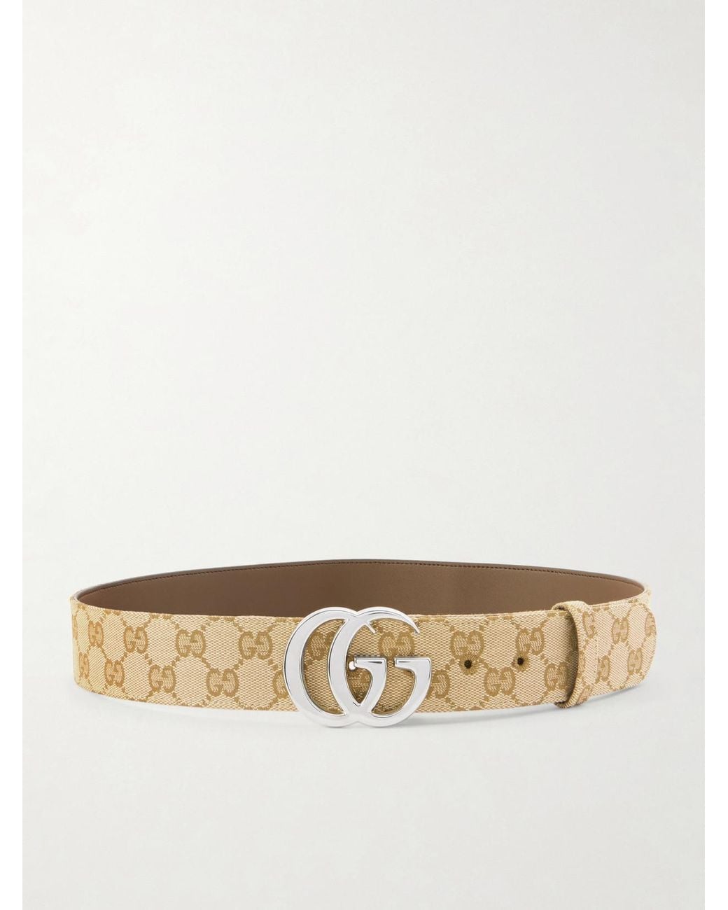 Gucci Natural Flat Marmont Gg Printed Coated-Canvas Belt