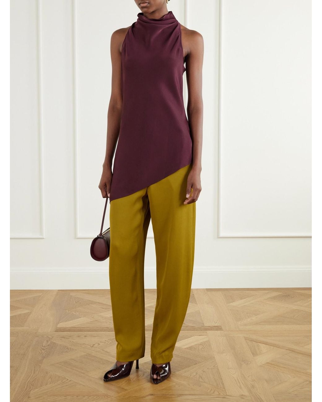 Tibi Yellow Grace Satin-Twill Tapered Pants