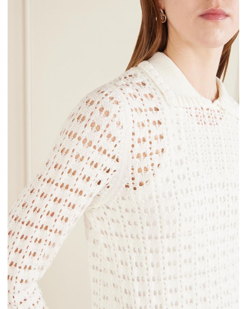 arch4 White Sunny Crocheted Cotton Sweater