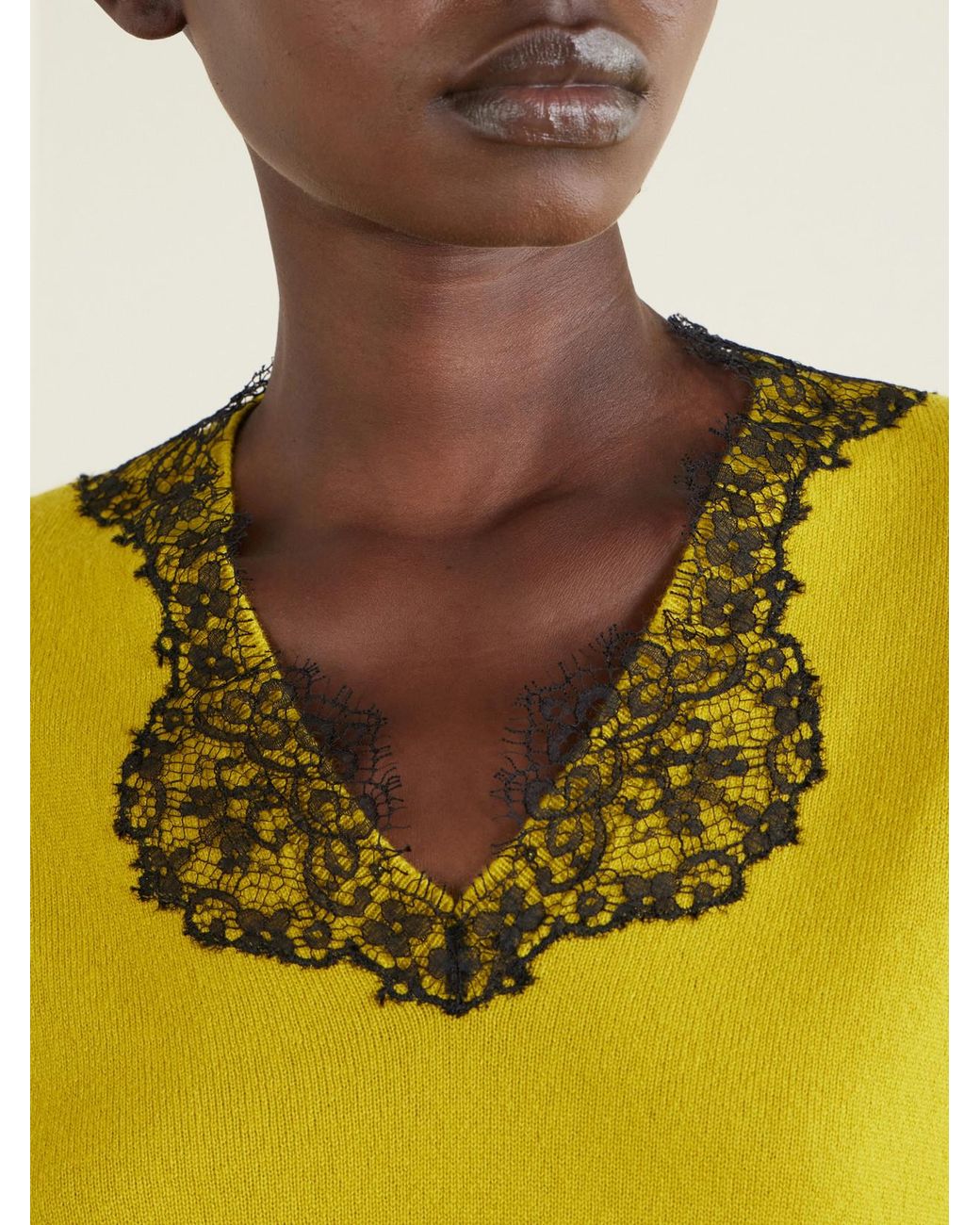 Valentino Garavani Yellow Lace-Trimmed Cashmere Sweater