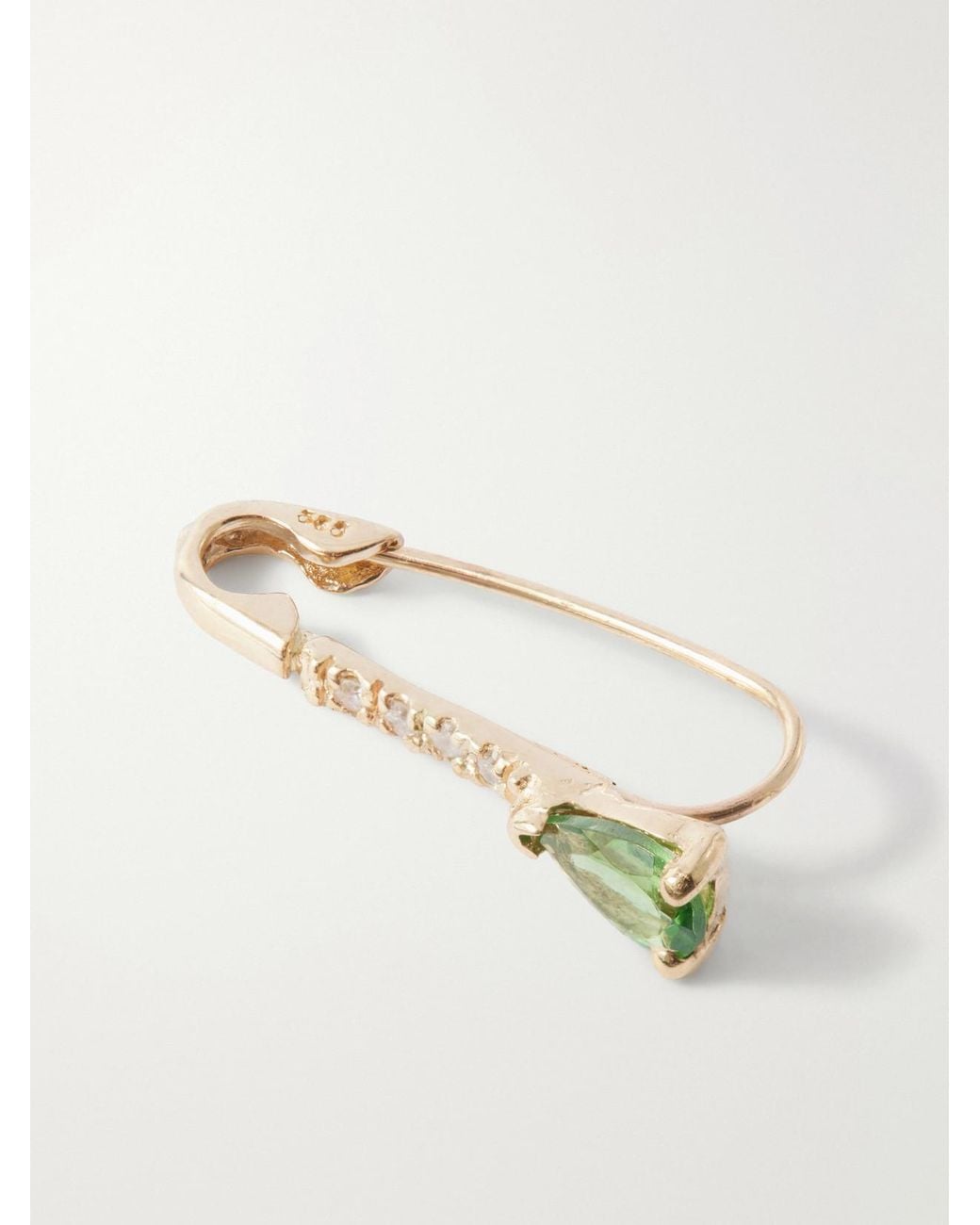 Loren Stewart White Mini Gemstone Diamond Safety Pin 14-Karat Tsavorite And Diamonds Earring