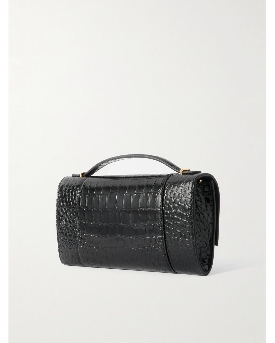 Balenciaga Black Hourglass Croc-Effect Patent-Leather Shoulder Bag