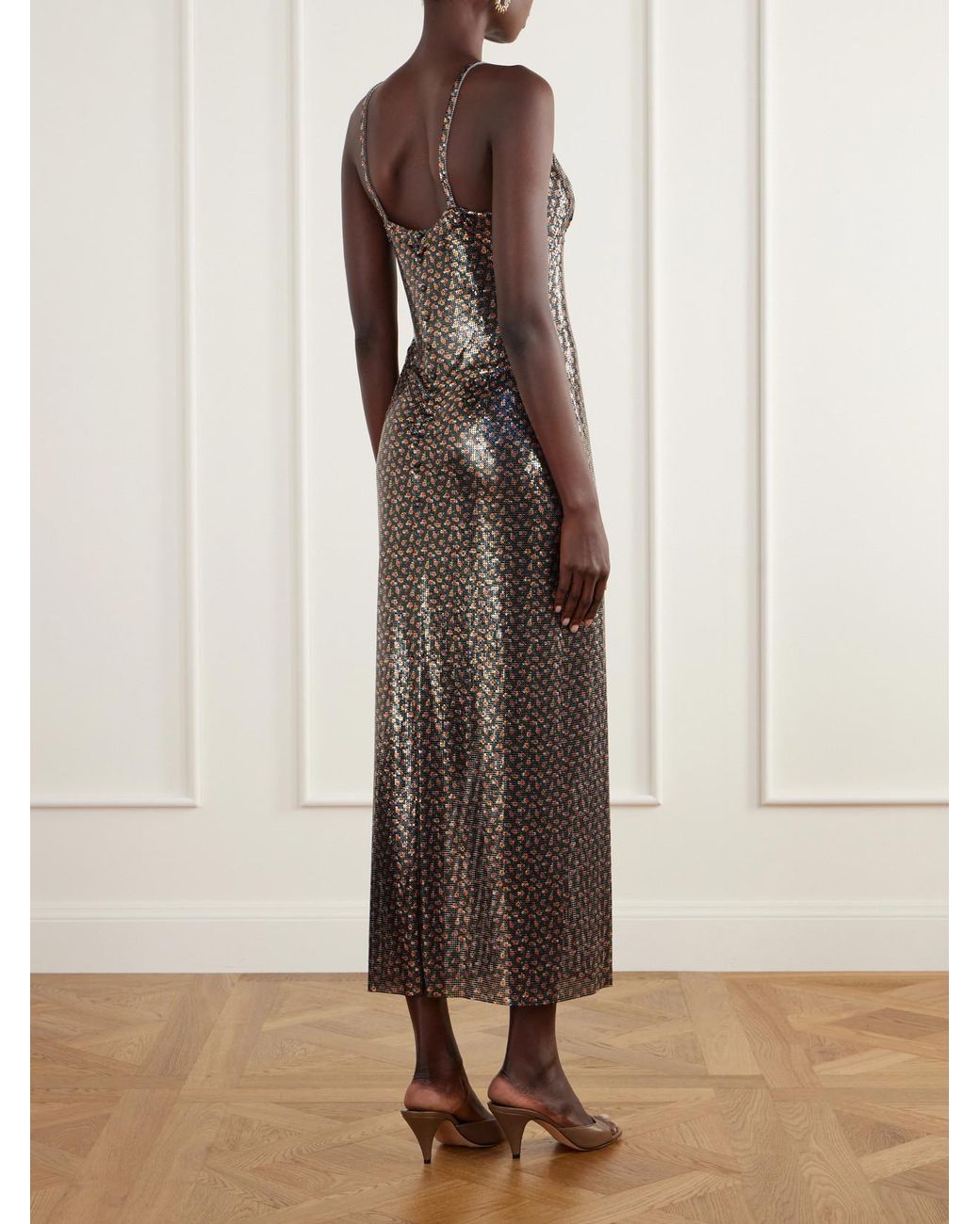 Rabanne White Floral-Printed Chainmail Gown