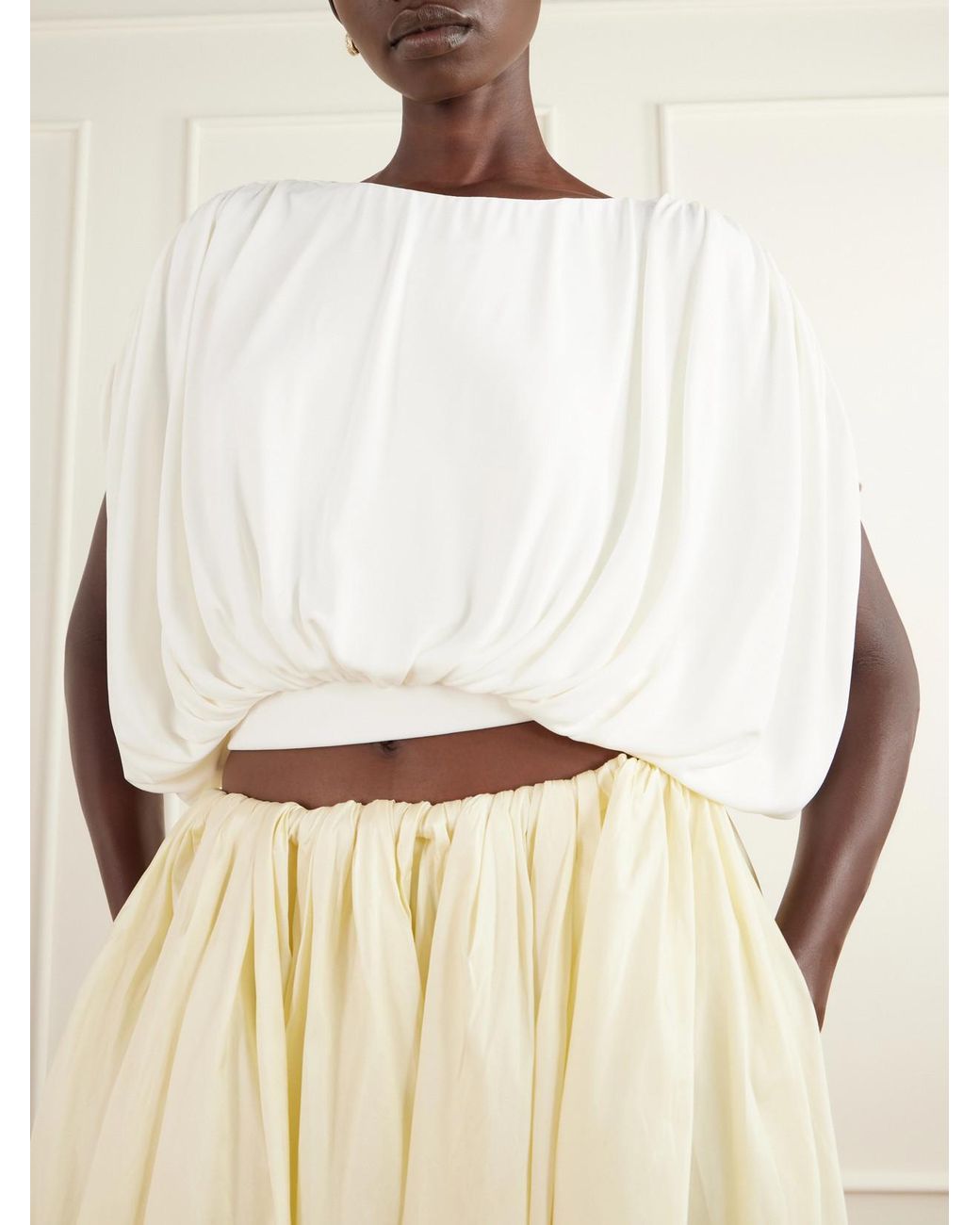 Abadia White Draped Stretch-Jersey Blouse
