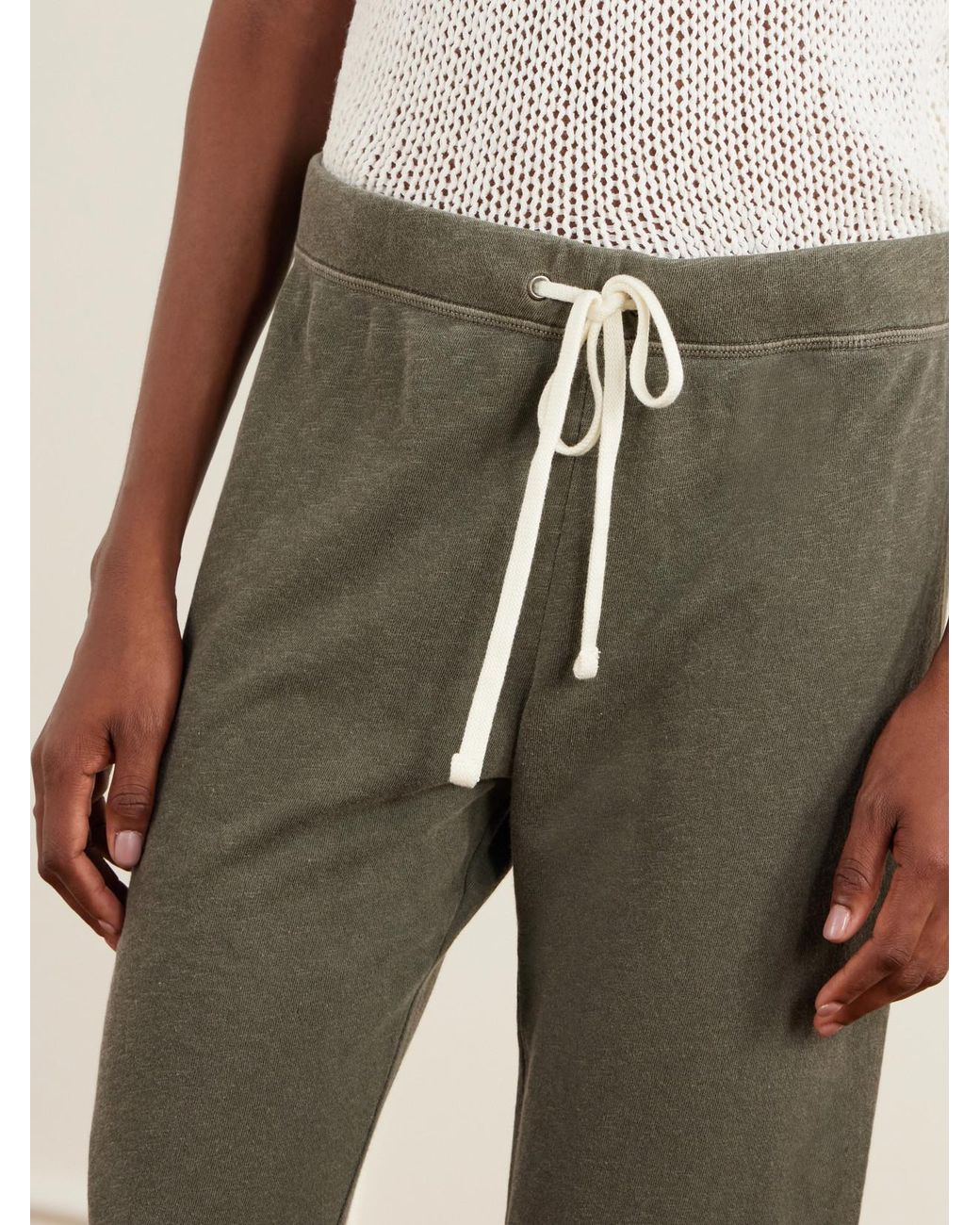 James Perse Green Cropped Brushed Cotton-Terry Track Pants