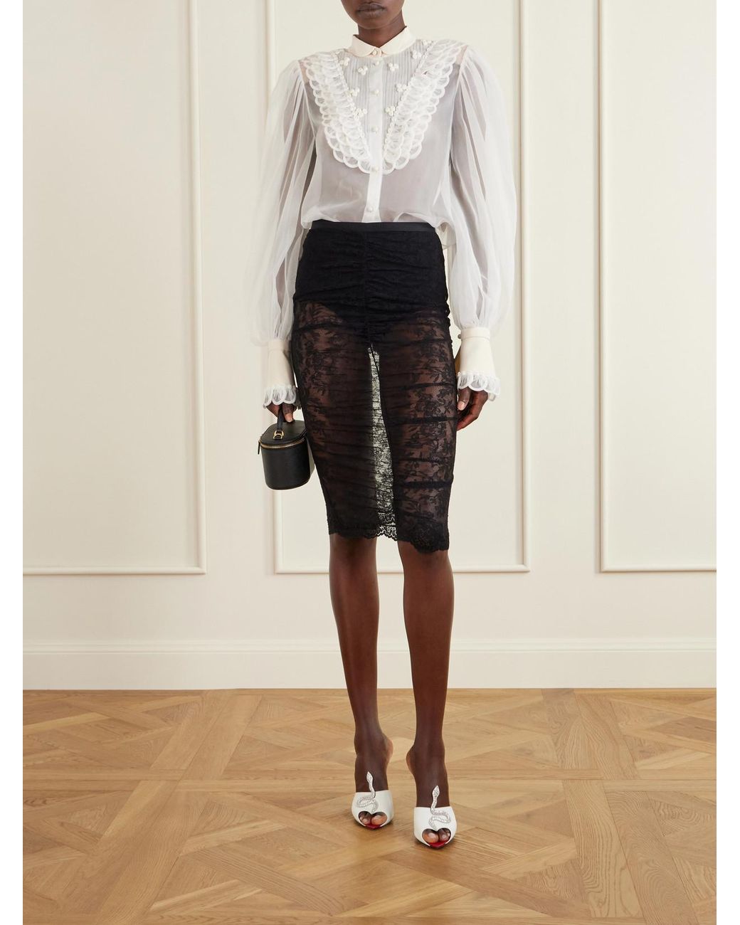 Valentino Garavani Black Lace Midi Skirt