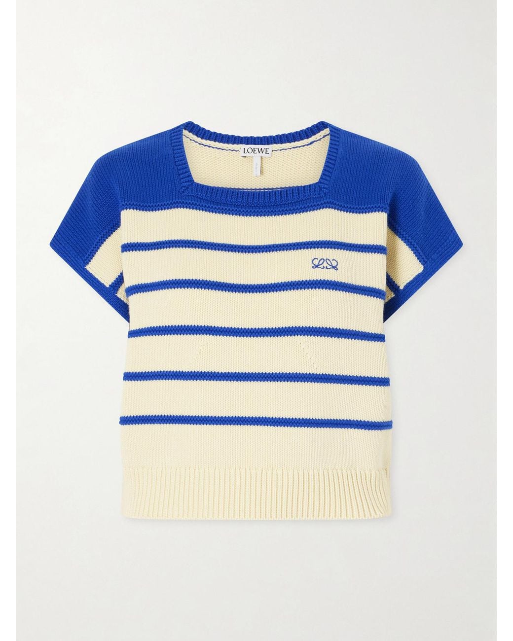 Loewe Blue Anagram-Embroidered Striped Cotton And Wool-Blend Sweater