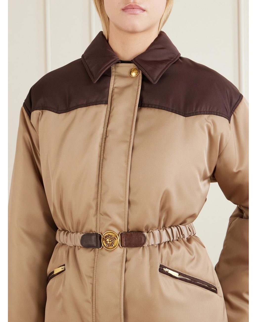 Versace Brown Belted Padded Shell Jacket