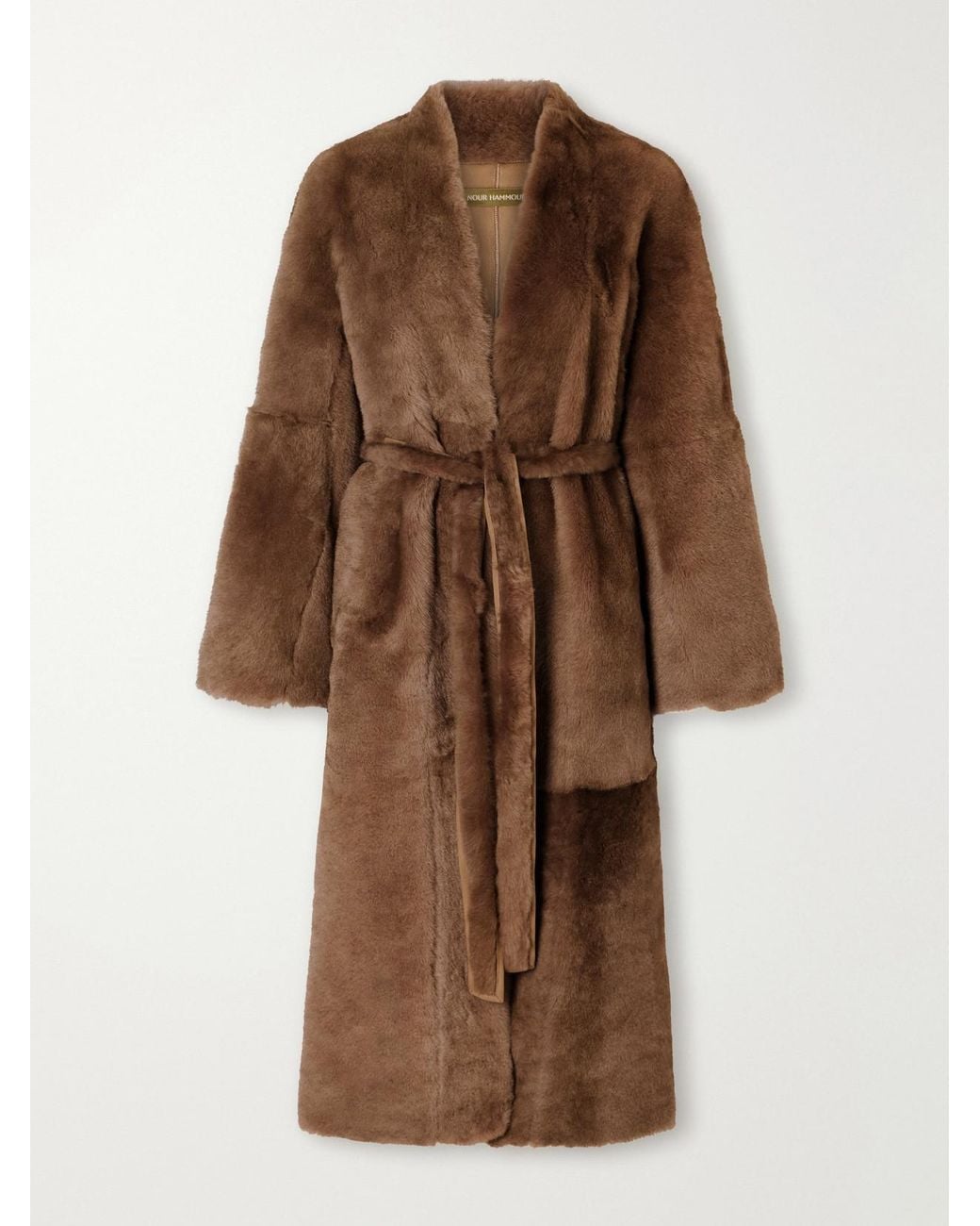 Nour Hammour Brown Davos Belted Shearling Coat