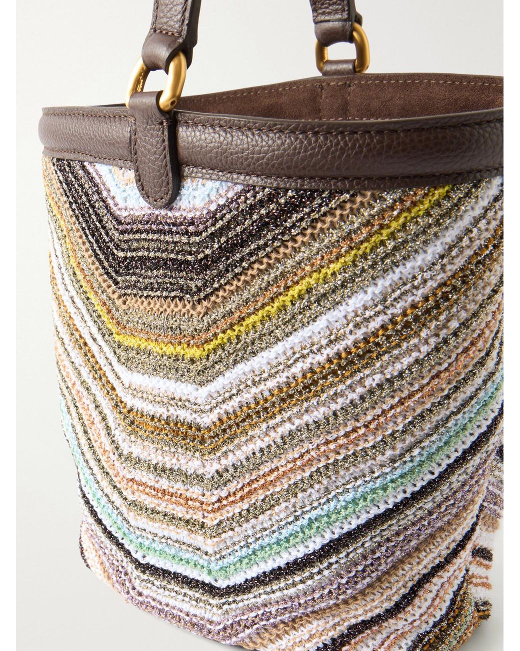 Missoni White Leather-Trimmed Metallic Crochet-Knit Tote