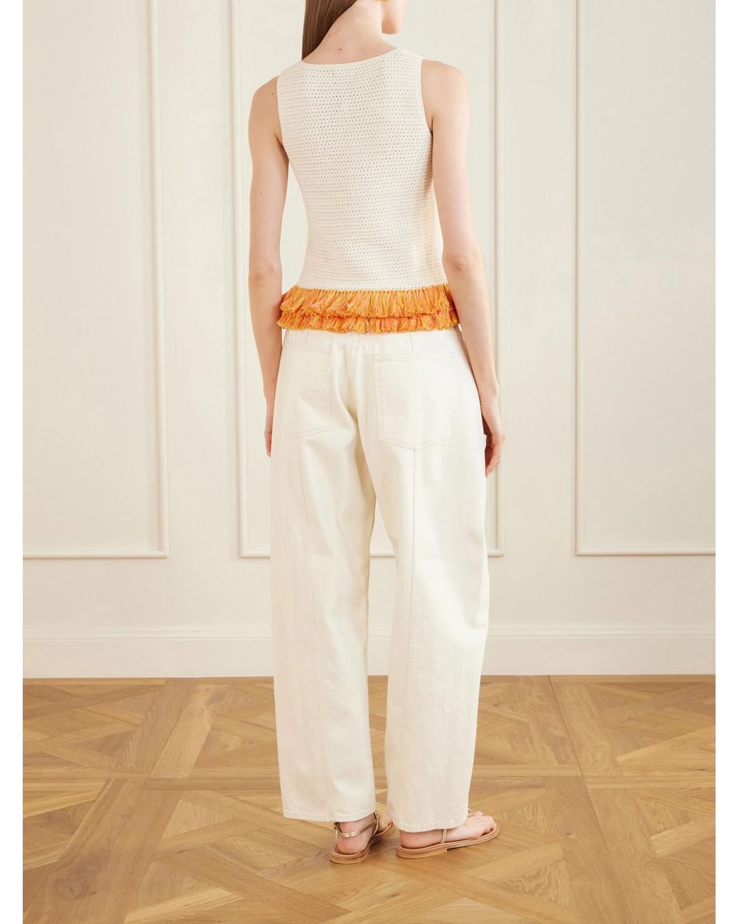 Escvdo Natural Amada Fringed Crocheted Cotton Tank