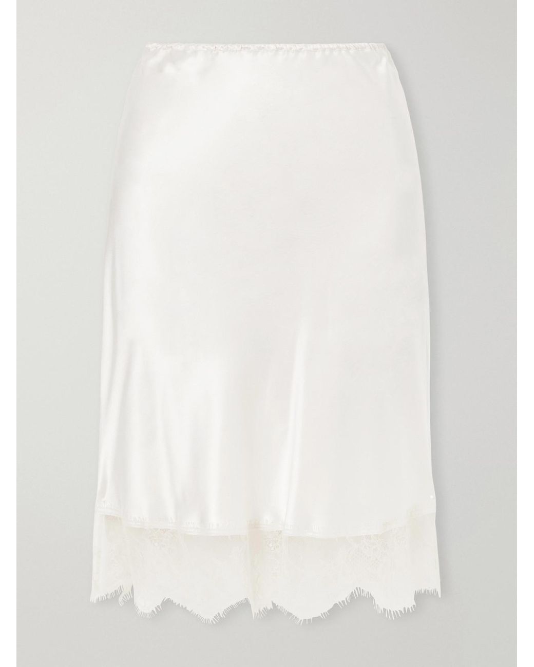 Carine Gilson White Lace-Trimmed Silk-Satin Midi Skirt