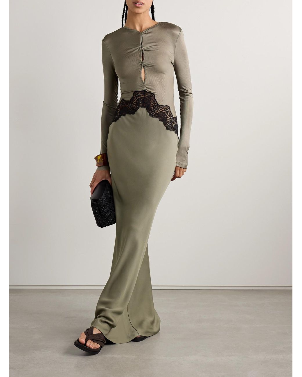 green emerald velvet dress Christopher Esber Green Arboreal Distressed Lace Jeans main image 0