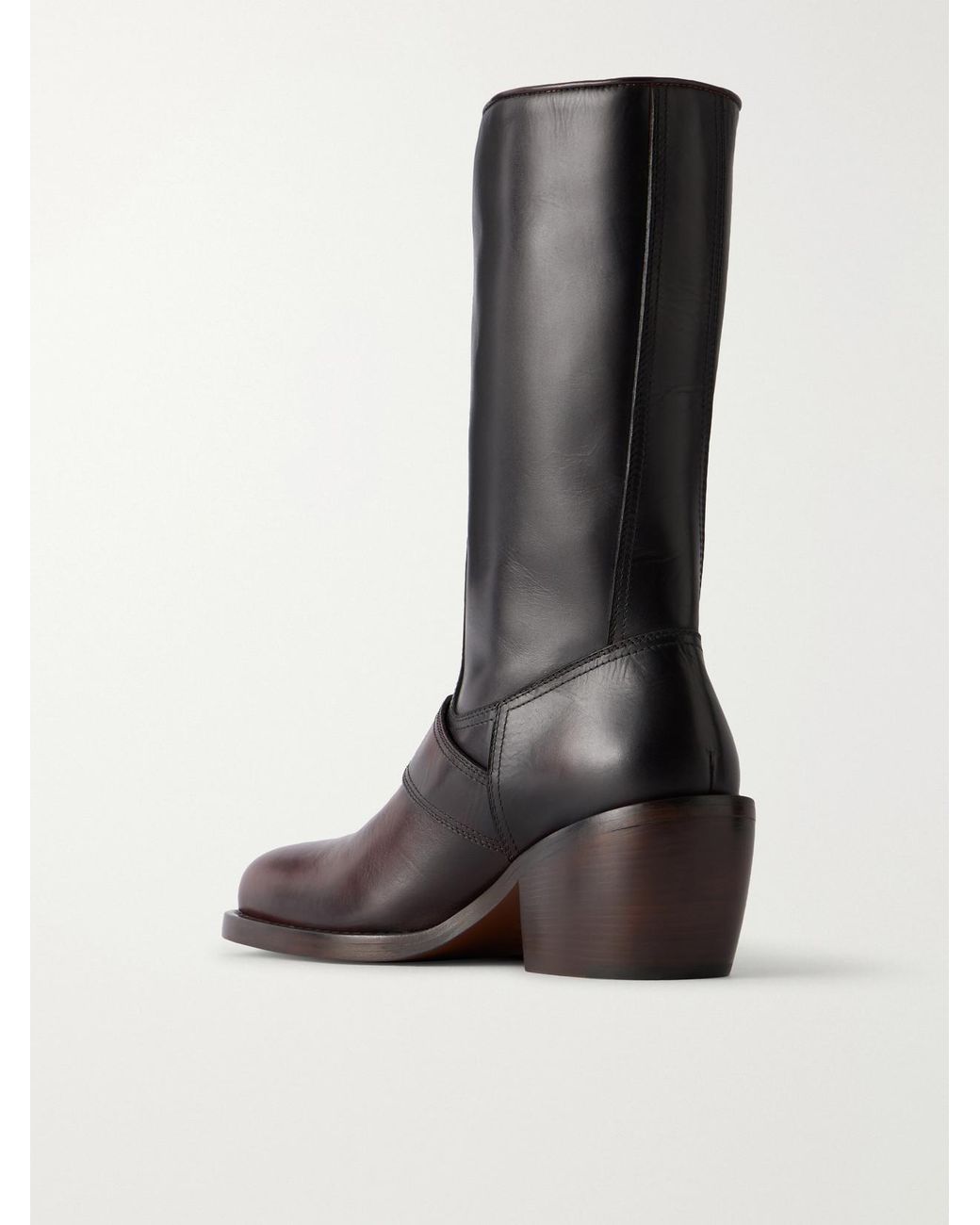 Dries Van Noten Black Buckle-Detail Leather Knee Boots