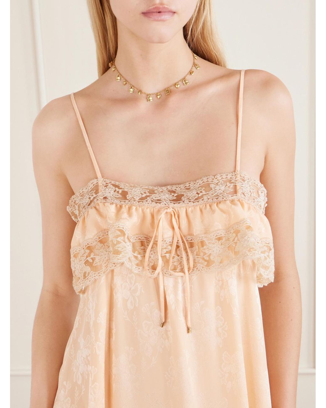 Chloé White Lace-Trimmed Silk-Jacquard Maxi Dress