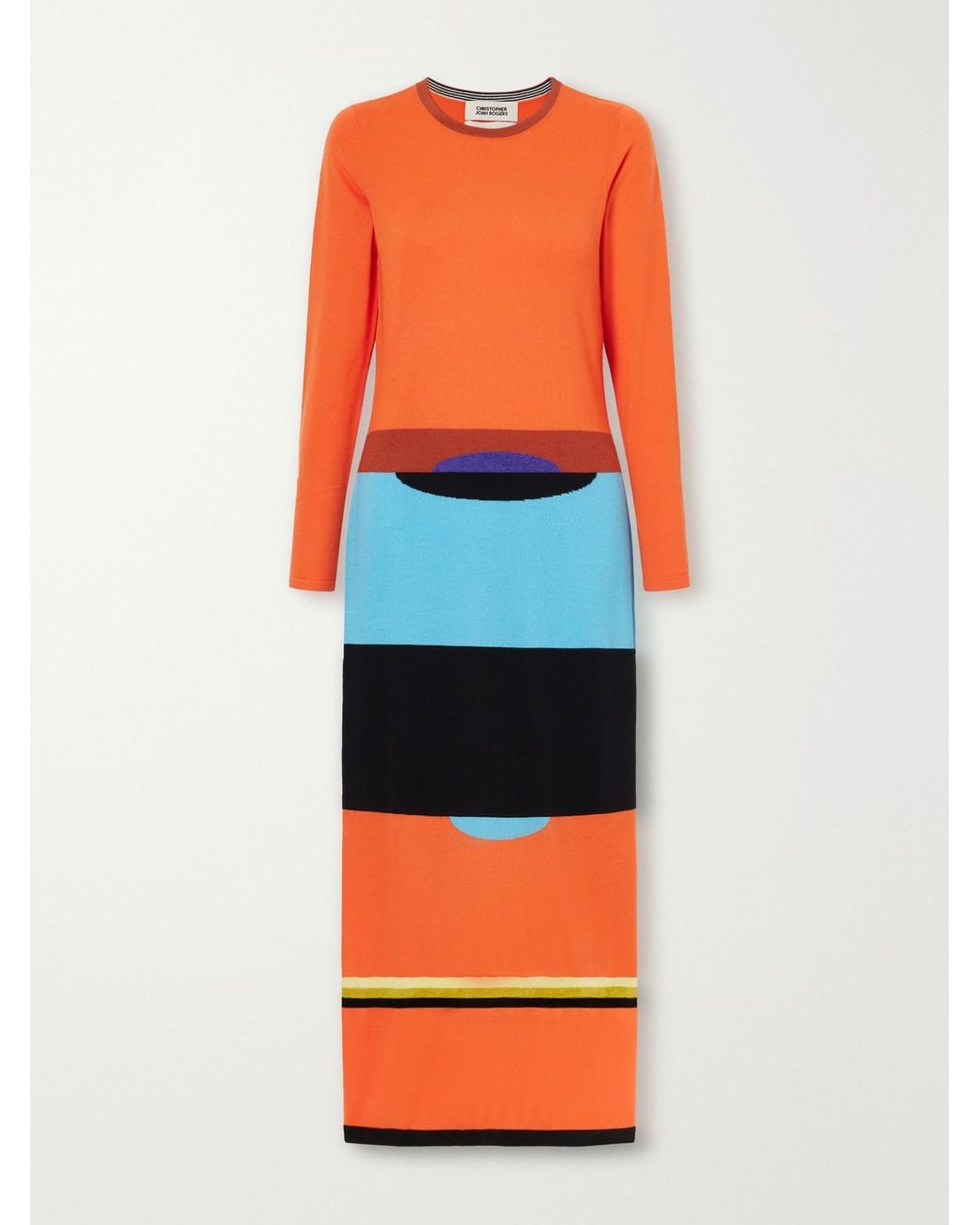 Christopher John Rogers Orange Striped Intarsia-Knit Merino Wool And Silk-Blend Maxi Dress