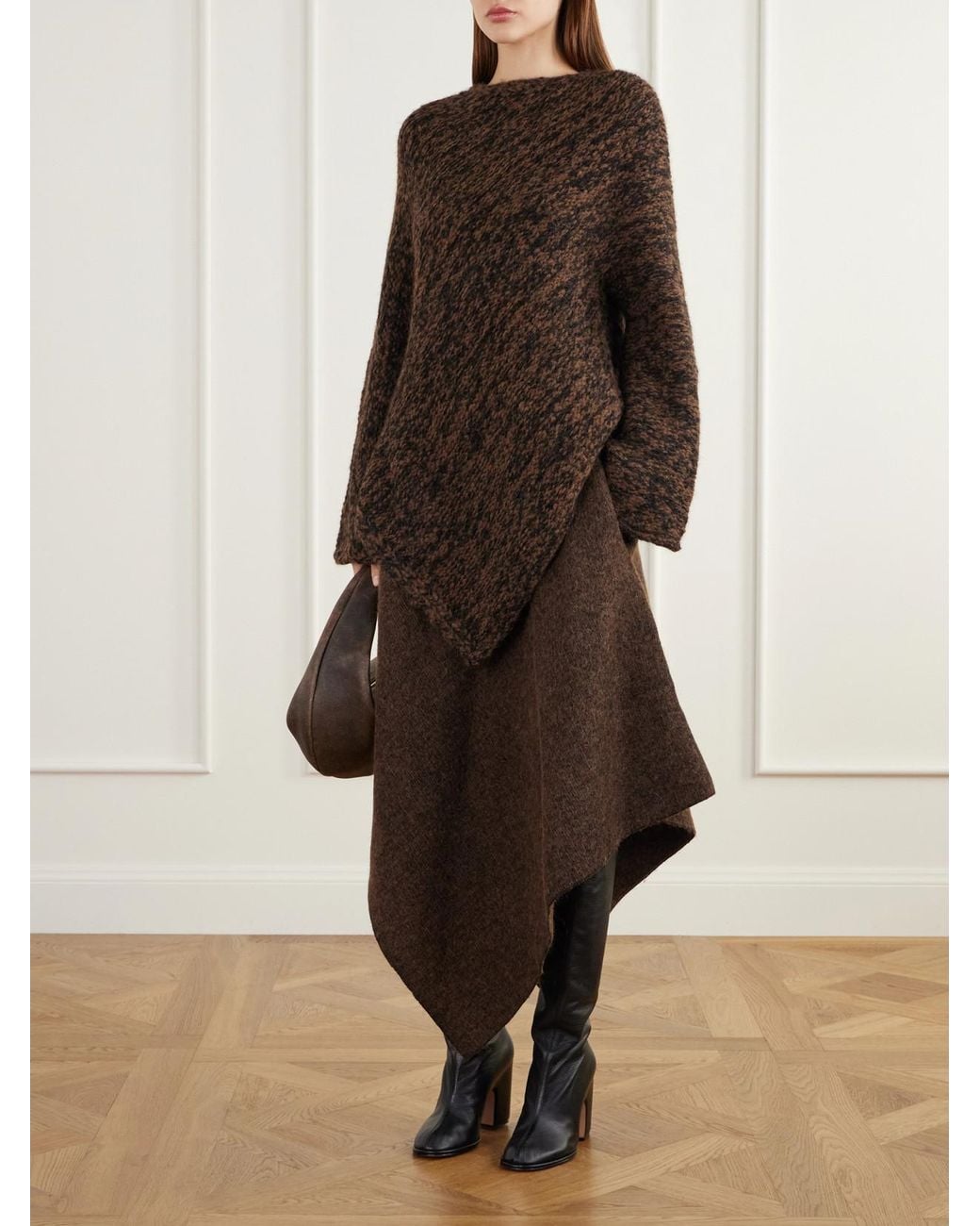 Lauren Manoogian Brown Manta Asymmetric Wool, Alpaca And Cotton-Blend Felt Midi Skirt