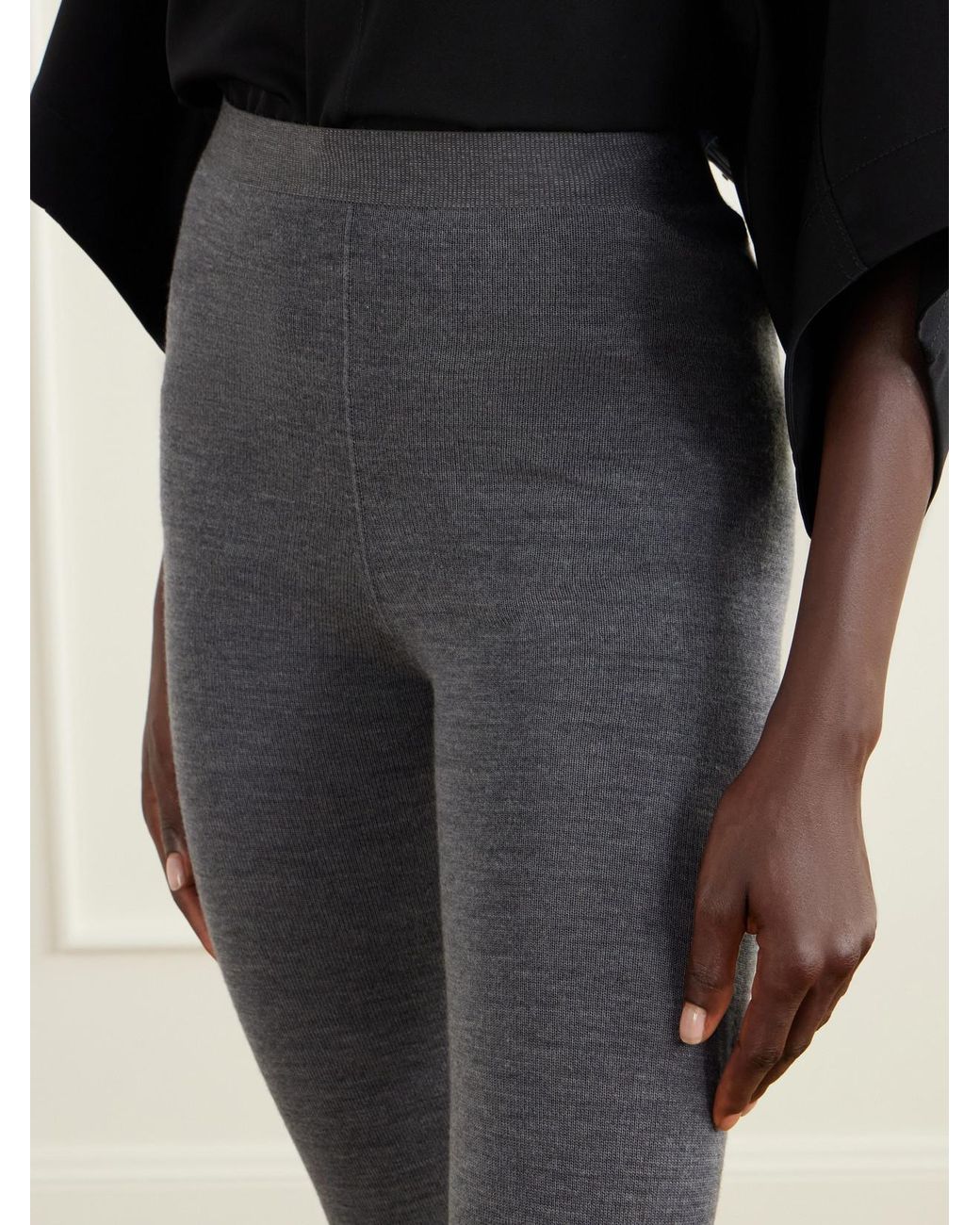Bottega Veneta Blue Logo-Embroidered Knitted Wool Leggings