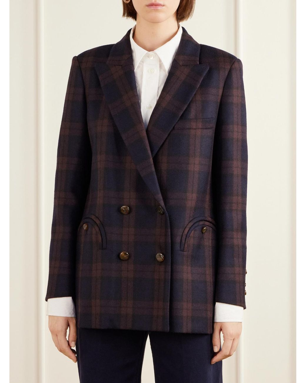 Blazé Milano Blue Everynight Checked Double-Breasted Wool Blazer