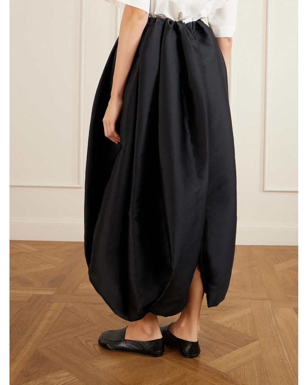 Calvin Klein Black Gathered Duchess-Satin Maxi Skirt