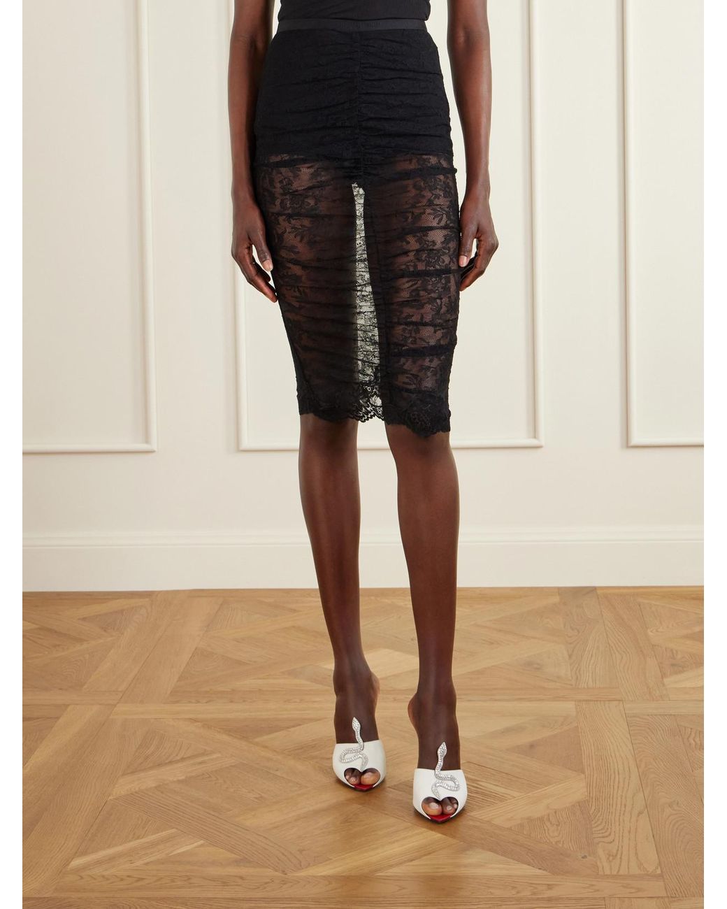 Valentino Garavani Black Lace Midi Skirt
