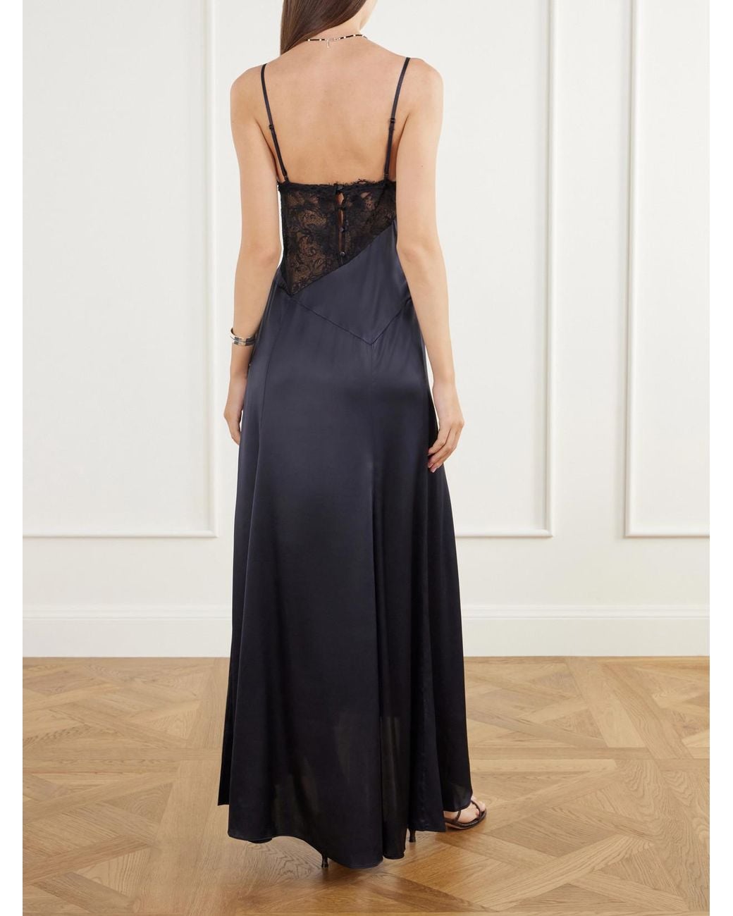 Isabel Marant Blue Aloise Lace-Trimmed Silk-Blend Satin Maxi Dress