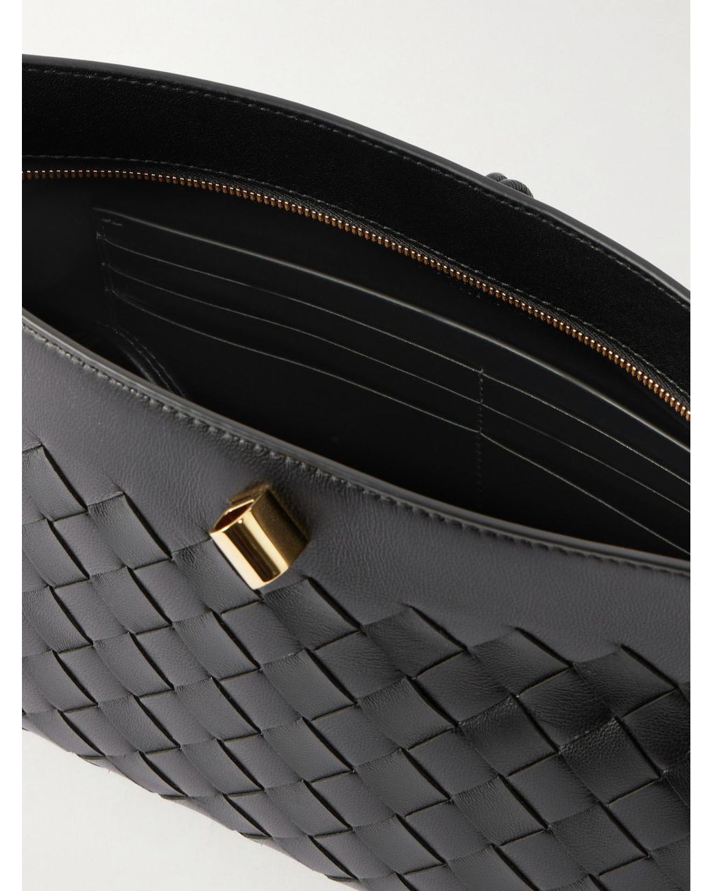 Bottega Veneta Black Andiamo Intrecciato Leather Boat Pouch