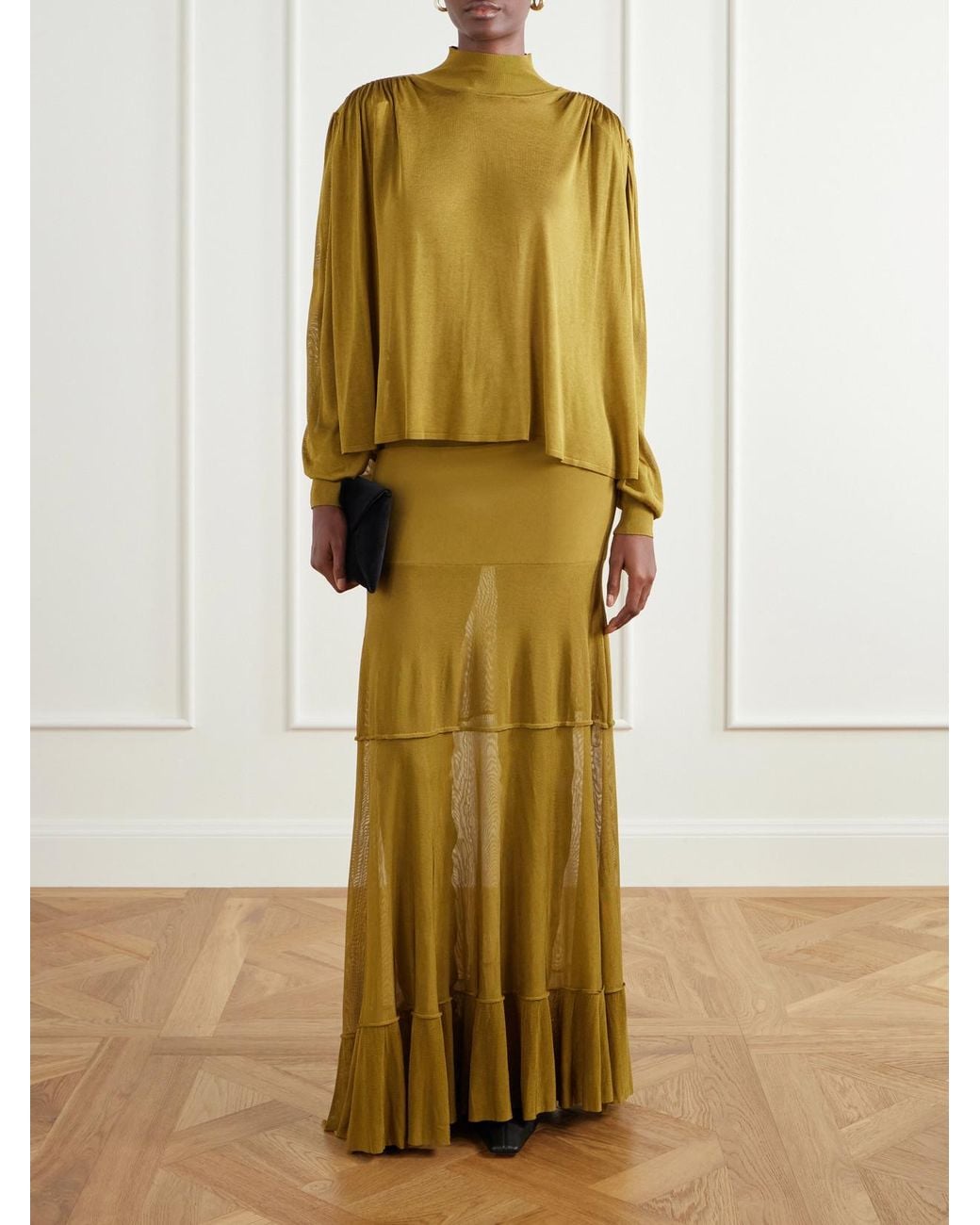 Altuzarra Green Ethel Gathered Stretch-Knit Blouse