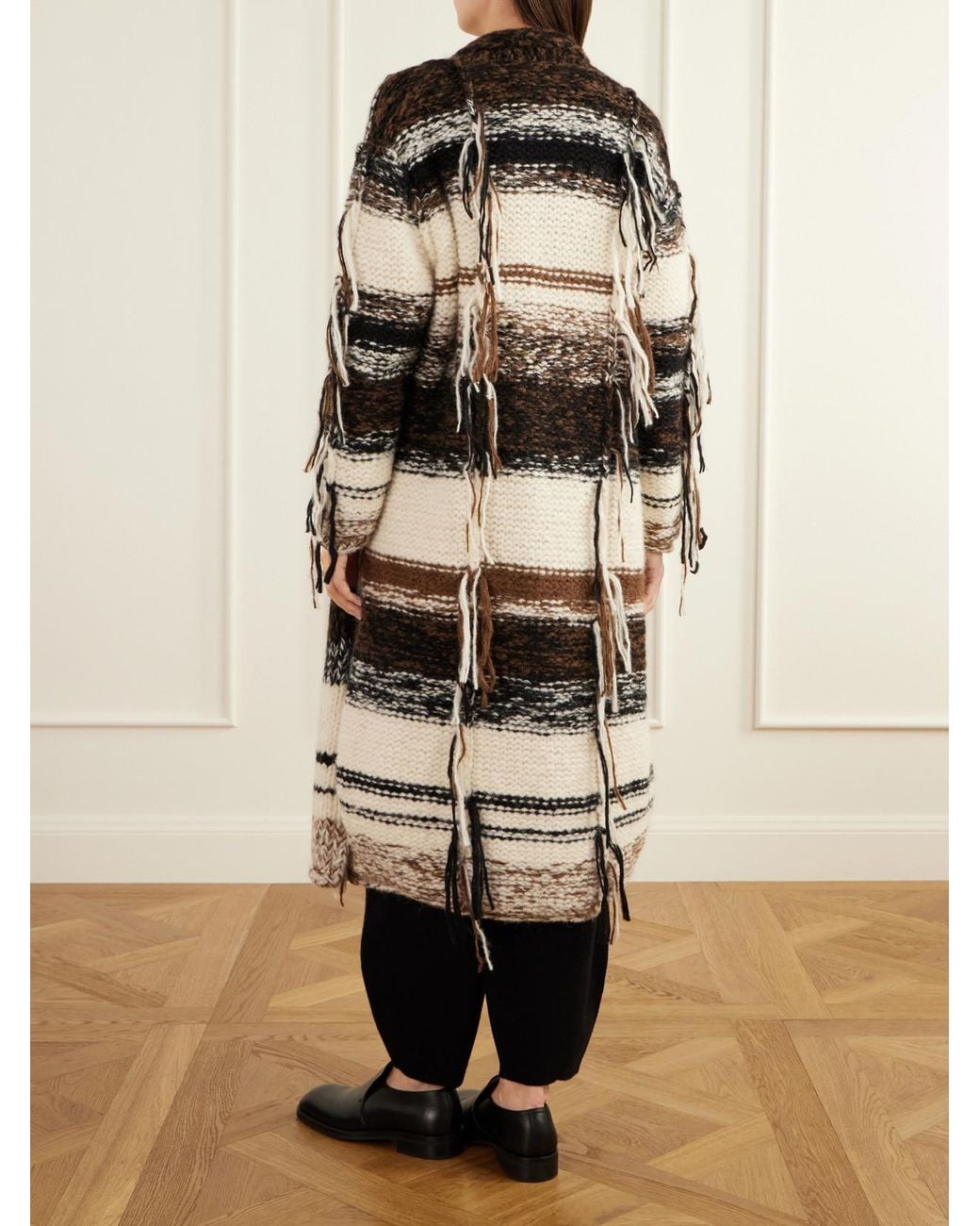 Lauren Manoogian Brown Rio Striped Fringed Alpaca, Cotton And Merino Wool-Blend Knitted Cardigan