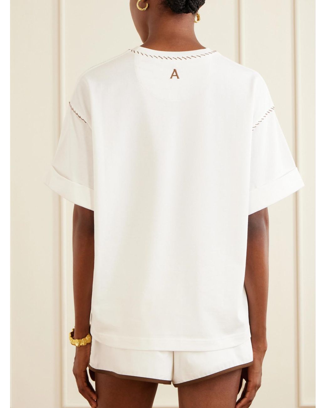ALÉMAIS White Scuba Embroidered Cotton-Jersey T-Shirt