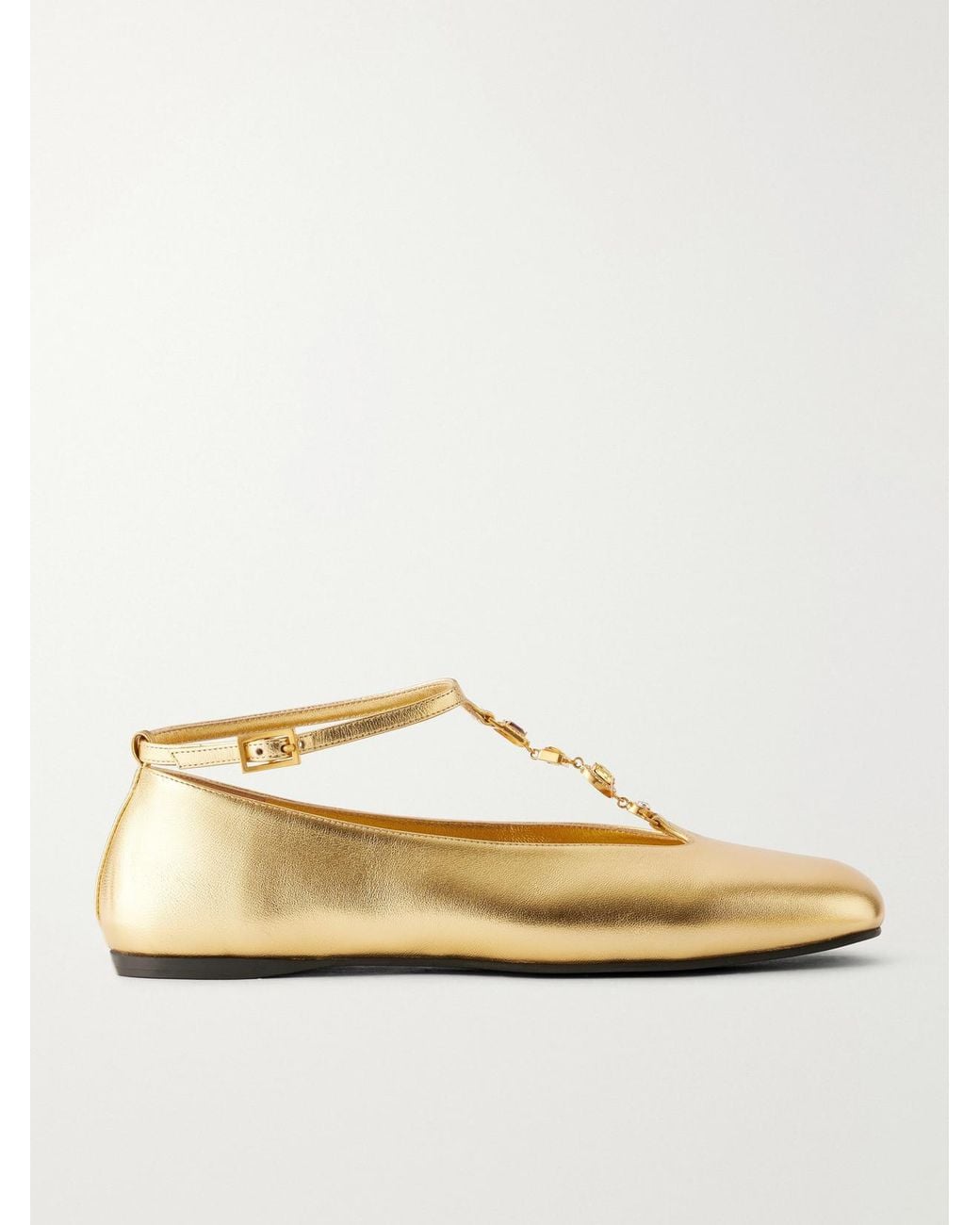 NODALETO Natural Bulla Ruby Embellished Metallic Leather Ballet Flats