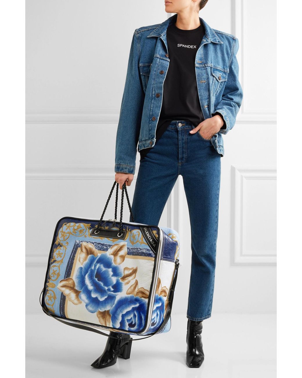 Balenciaga Blanket Xl Printed Textured-leather Tote in Blue | Lyst