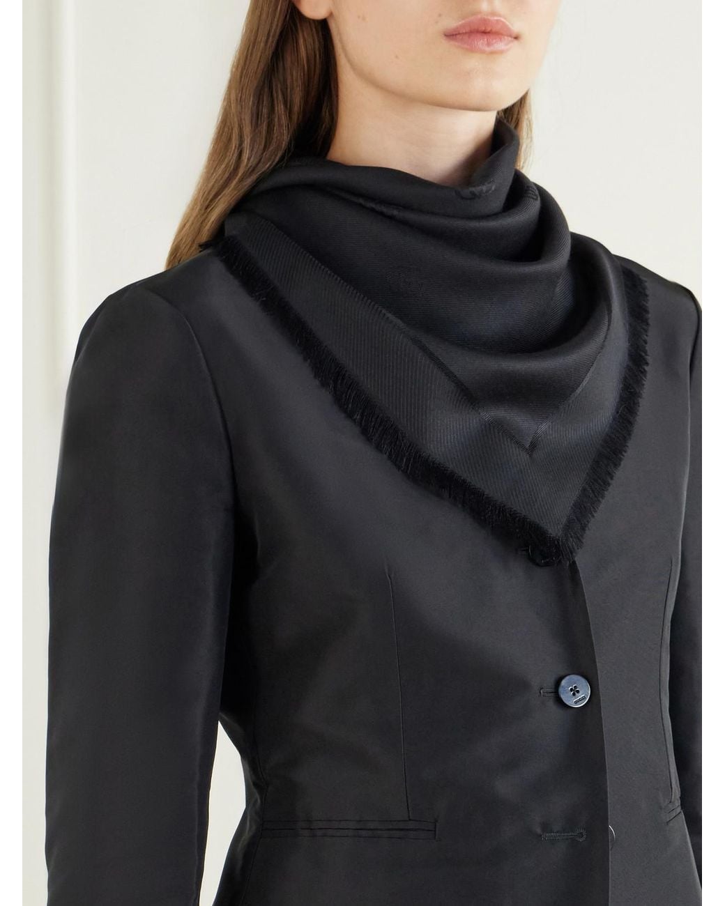 Gucci Black Fringed Silk And Wool-Blend Scarf