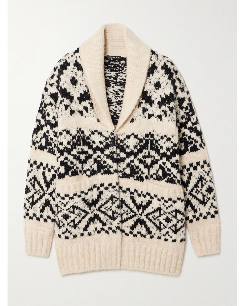 James Perse Intarsia-Knit Wool-Blend Cardigan in Black | Lyst