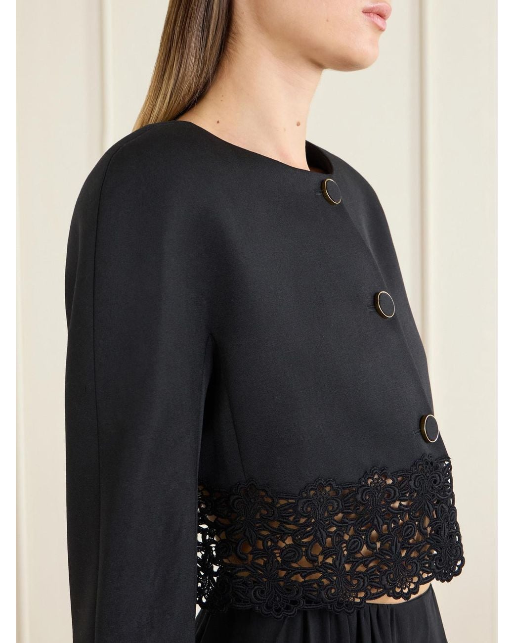 Chloé Black Lace-Embroidered Wool Evening Jacket