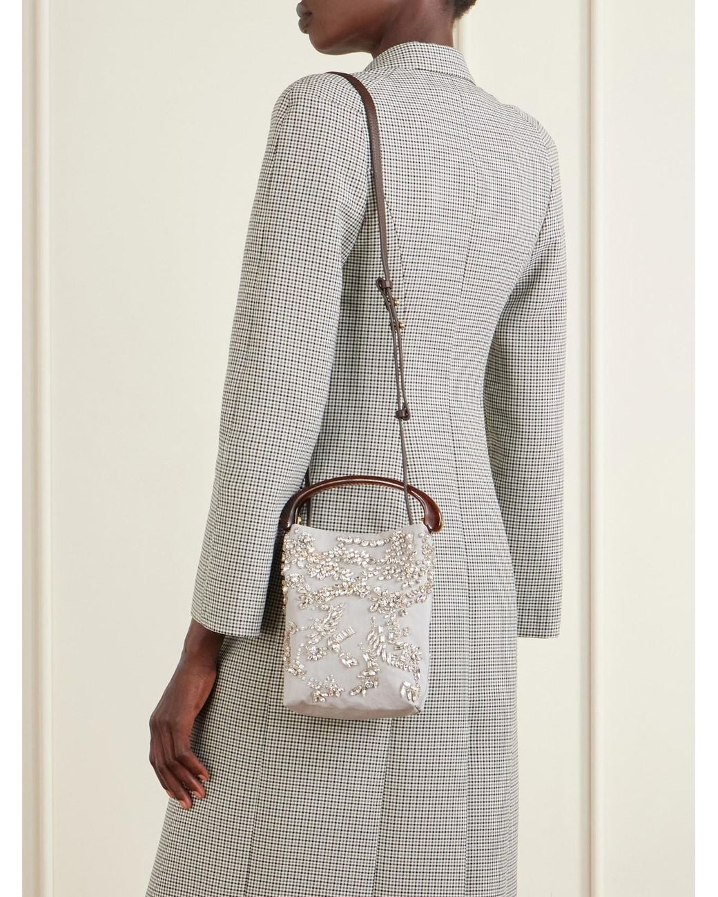 Dries Van Noten Gray Crystal-Embellished Woven Shoulder Bag