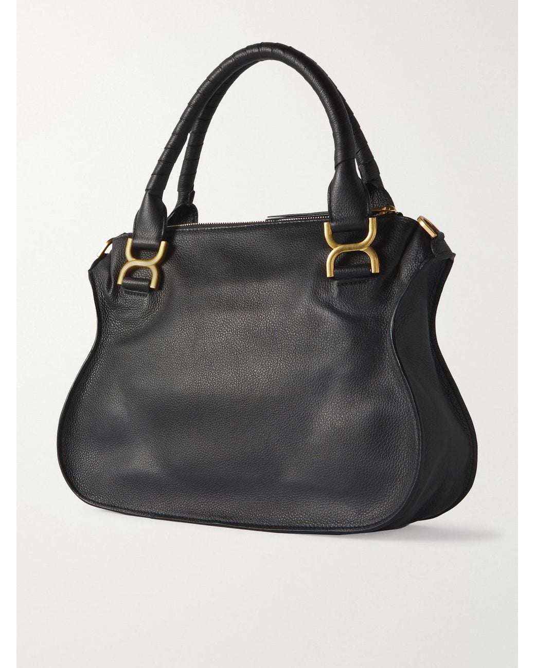 Chloé Black Marcie Medium Textured-Leather Top-Handle Bag