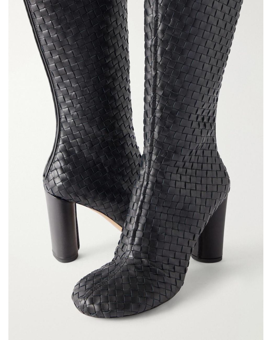 Bottega Veneta Black Cherry 90 Intrecciato Leather Knee Boots