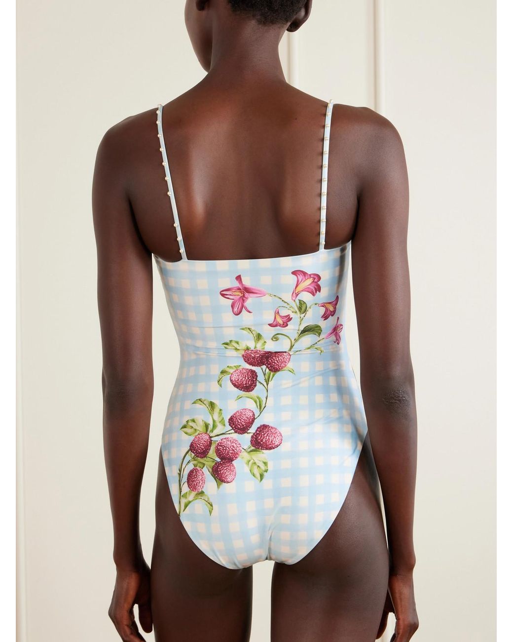 Agua Bendita White Durazno Embellished Printed Recycled Swimsuit