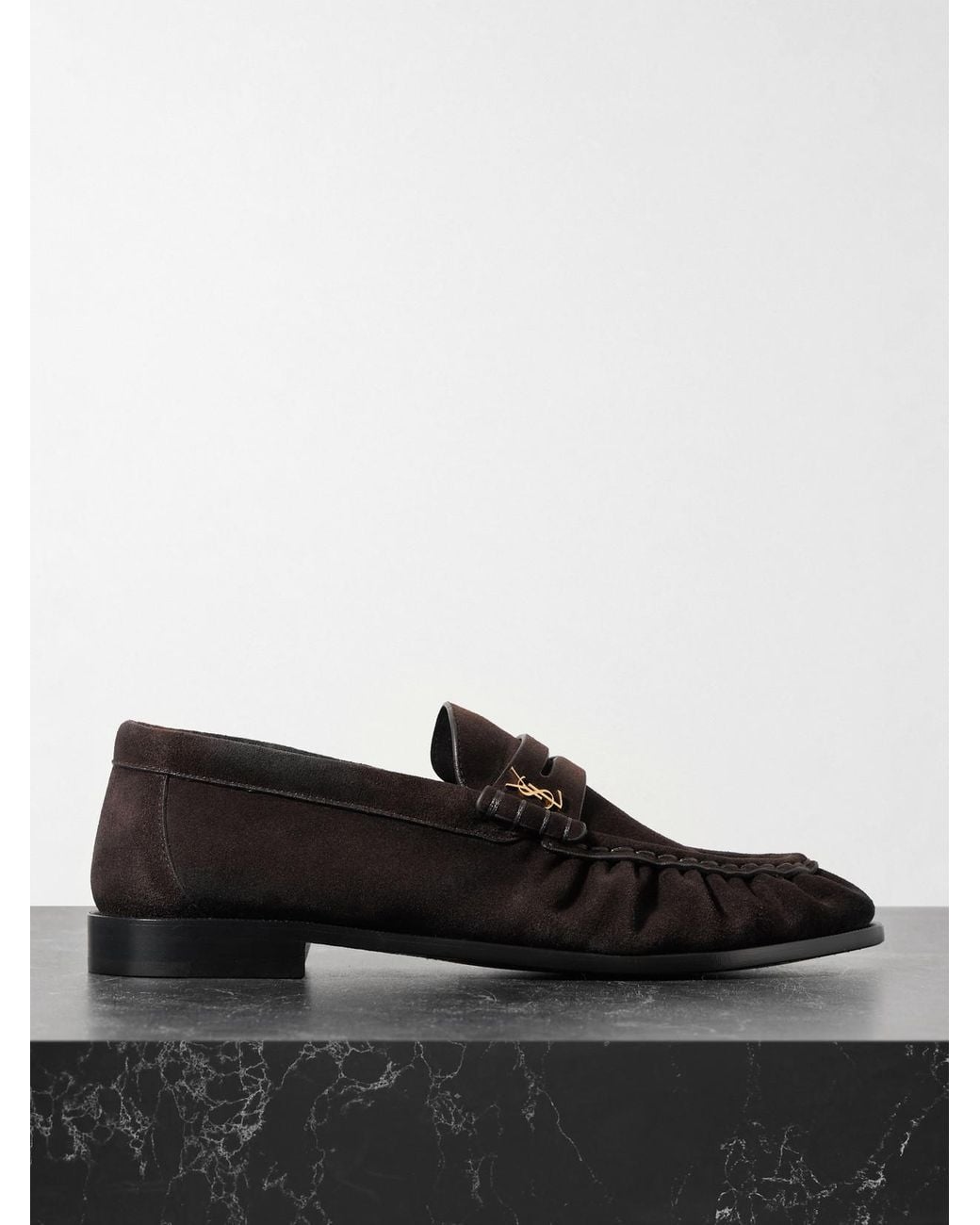 Saint Laurent Black Le Loafer Cassandre-Embellished Suede Loafers