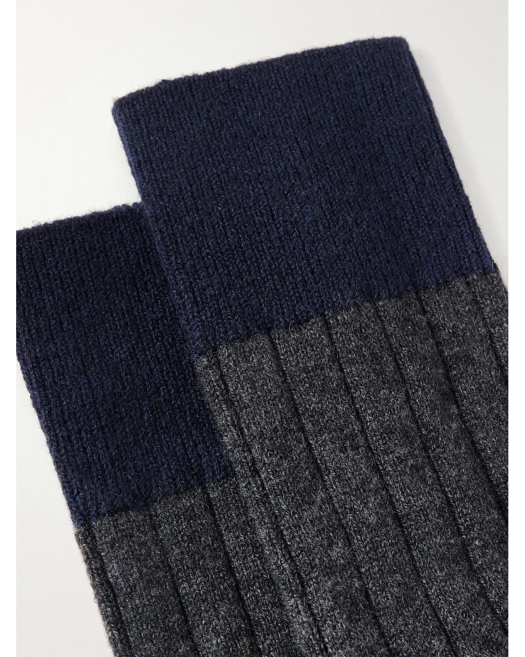 Johnstons Blue Ainsley Two-Tone Cashmere-Blend Socks