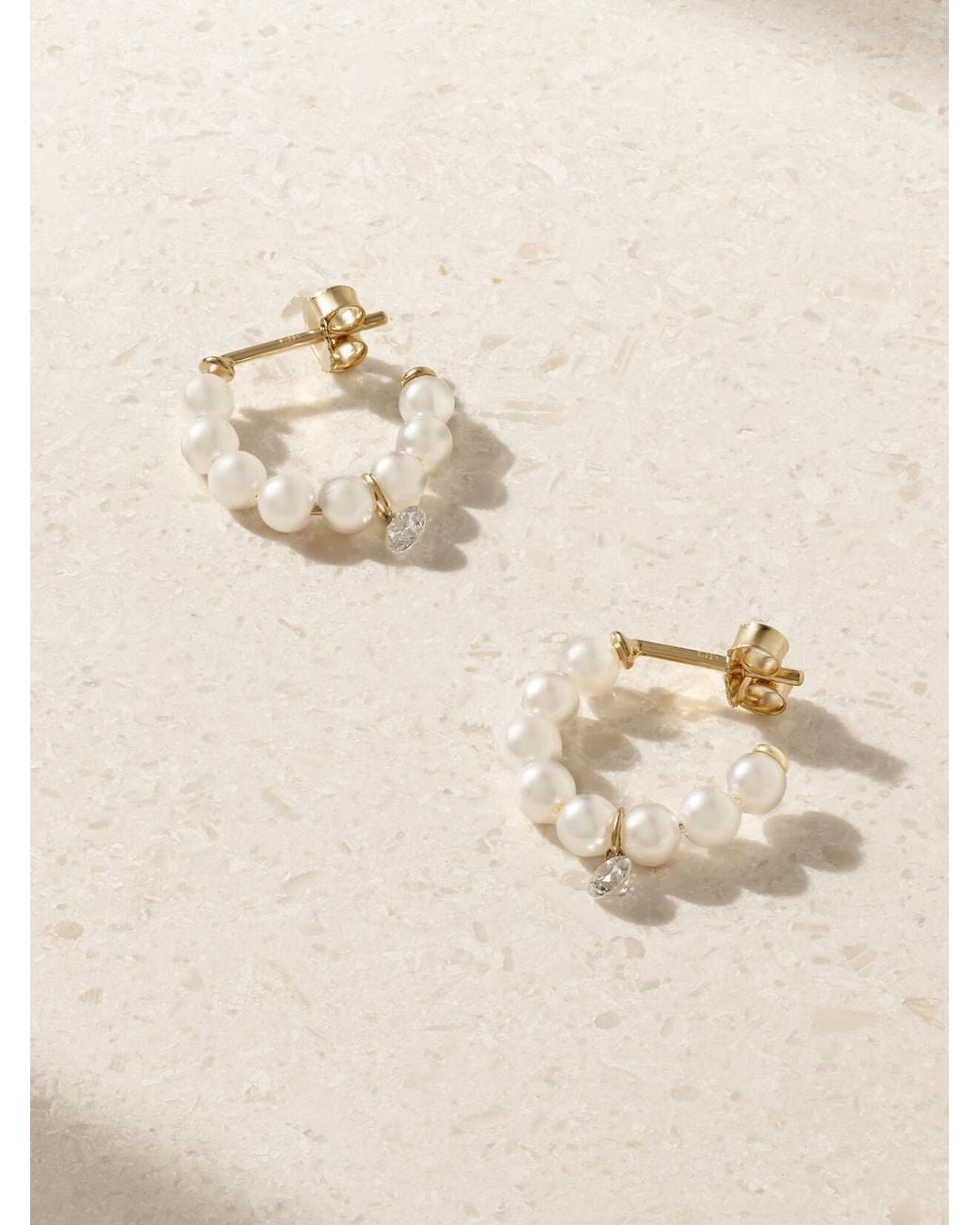 Mizuki Natural 14-Karat, Pearl And Diamond Hoop Earrings
