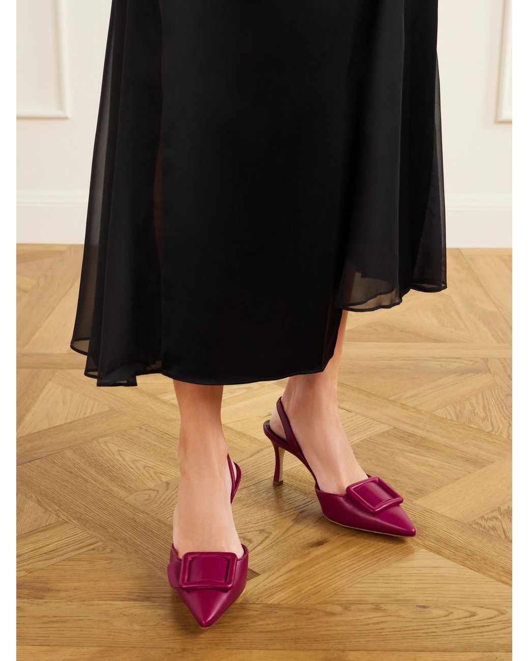 Manolo Blahnik Pink Maysli 70 Buckle-Detailed Slingback Pumps