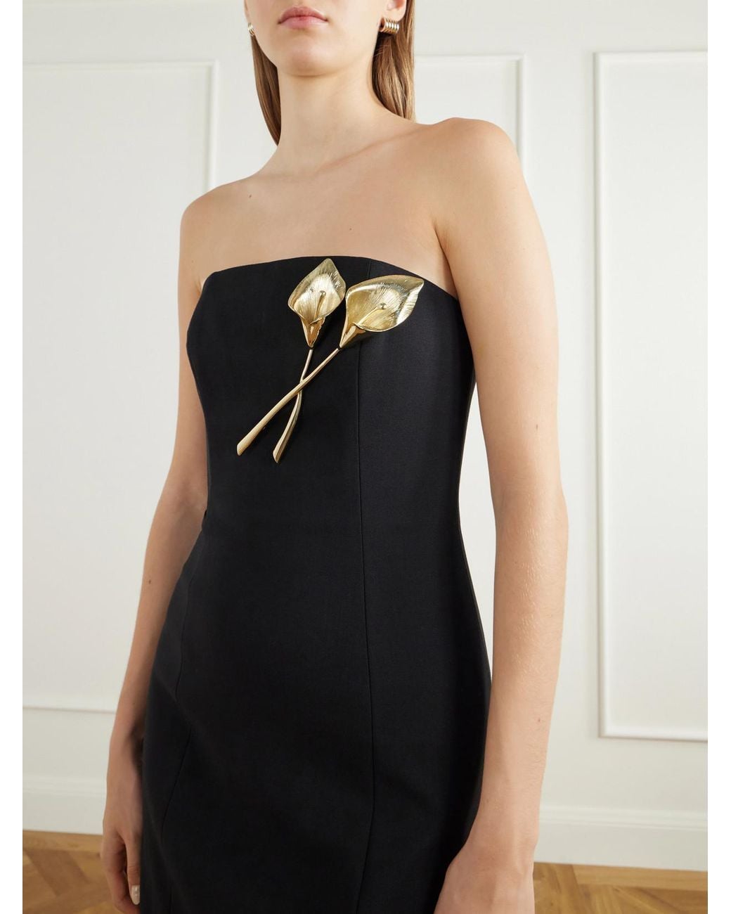 Carolina Herrera Black Strapless Embellished Wool-Blend Gown