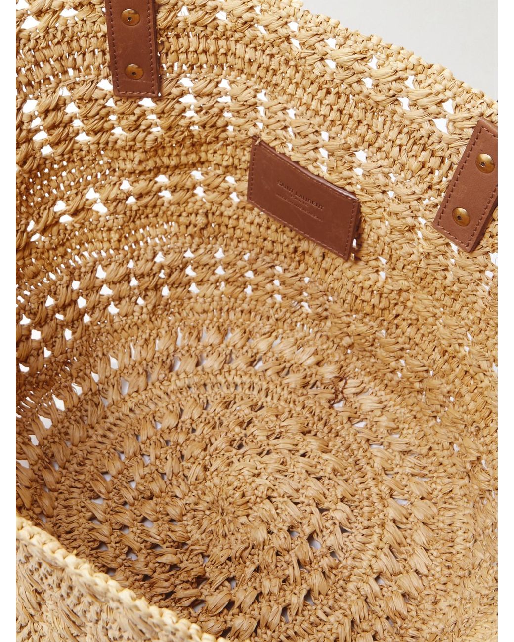 Saint Laurent Natural Panier Small Leather-Trimmed Raffia Tote