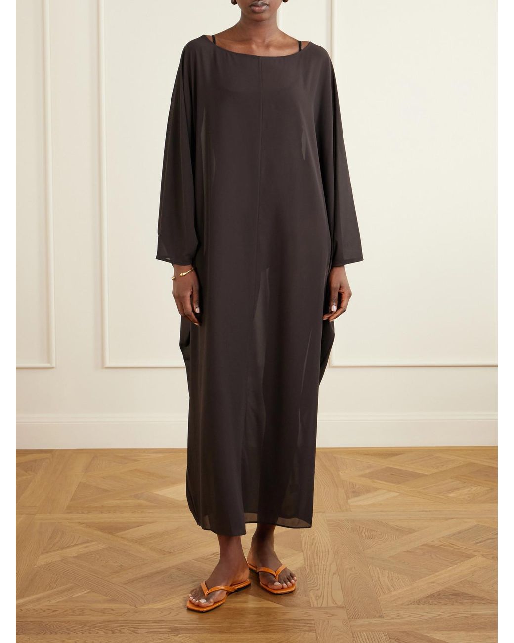 Staud Black Nour Open-Back Chiffon Coverup