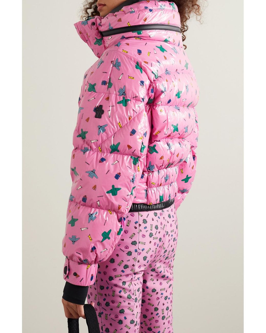 Moncler Genius Pink 3 Moncler Grenoble Cropped Printed Quilted Down Ski Jacket