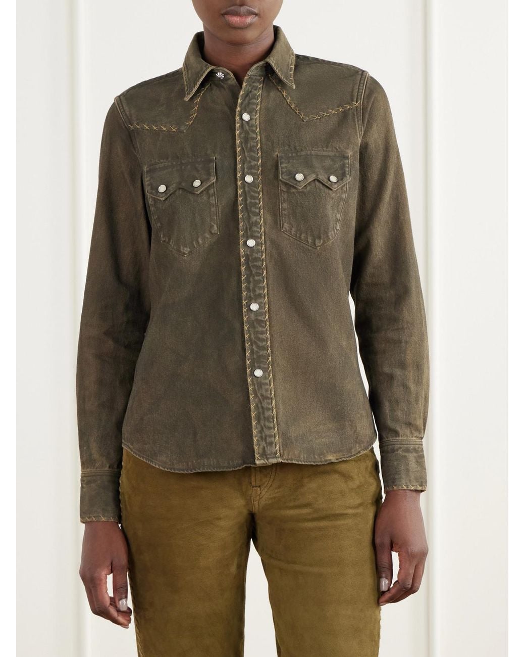 RRL Green Whipstitched Denim Shirt