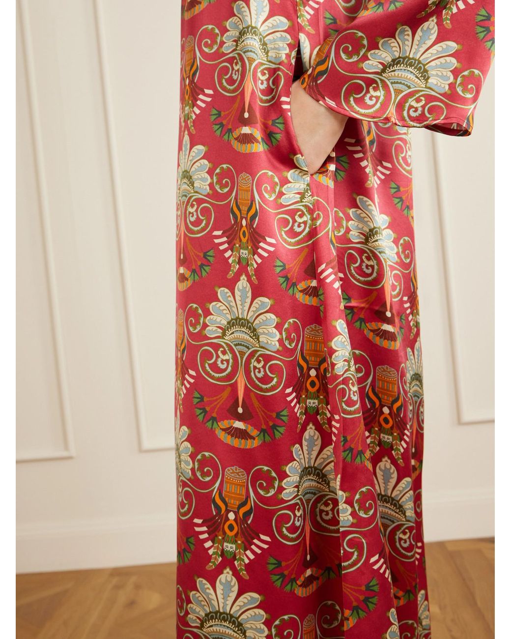 Emporio Sirenuse Red Jenna Printed Silk Midi Dress